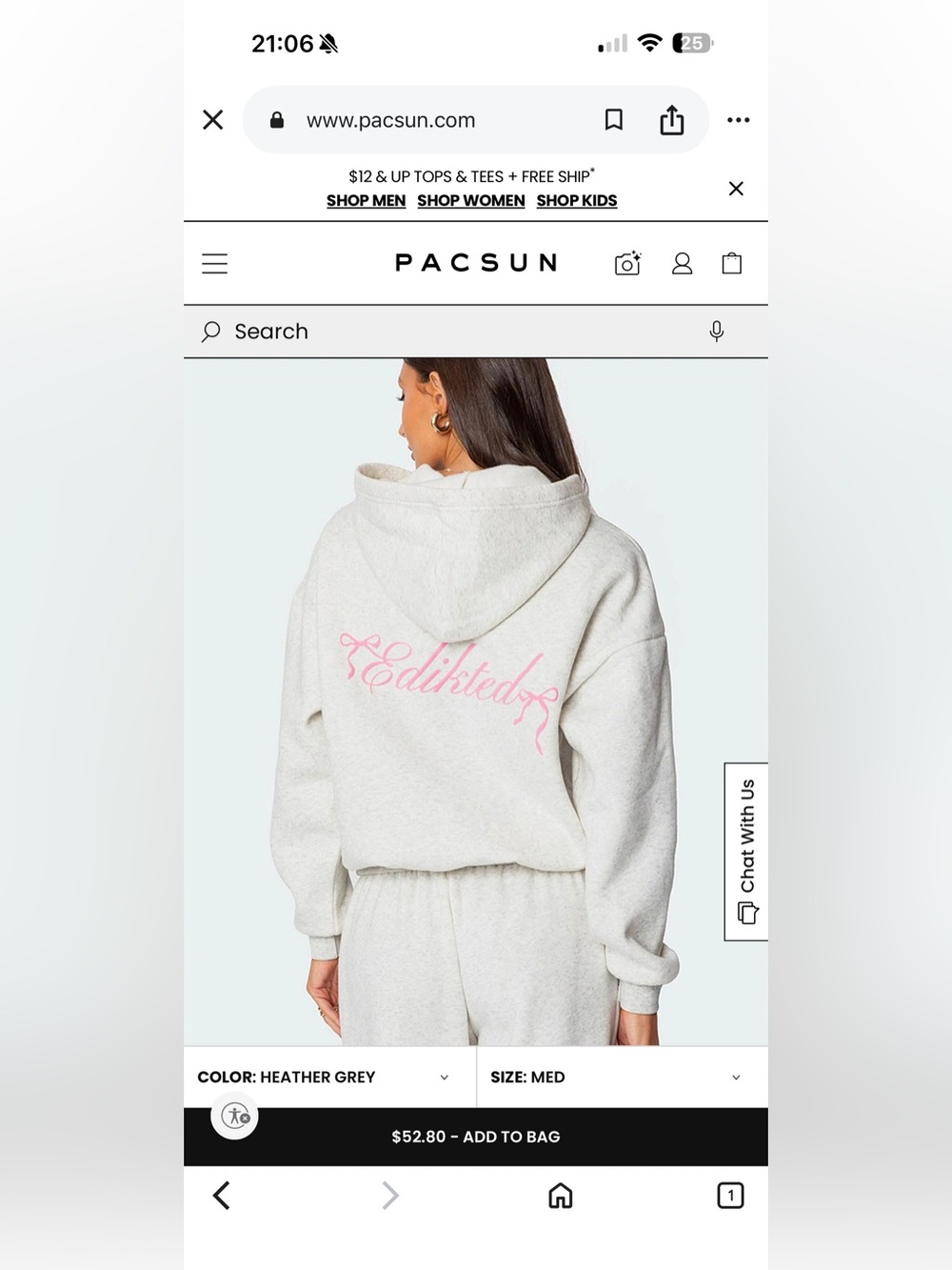 Edikted Light Gray Hoodie with Pink Script Logo
